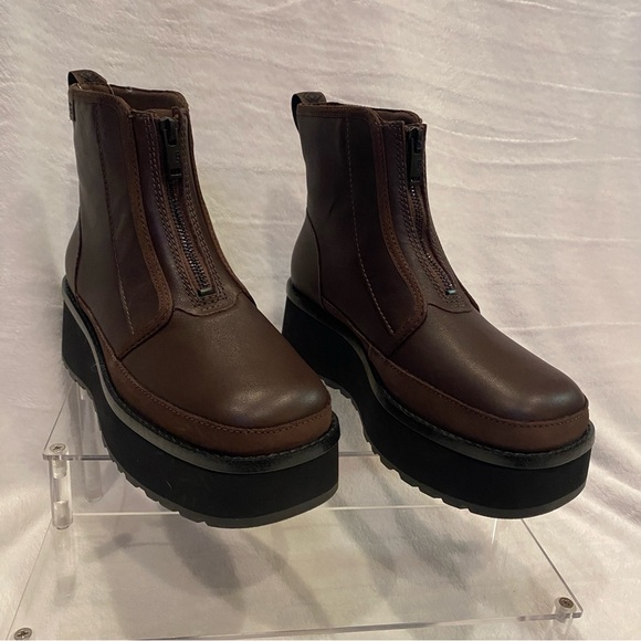 UGG CityFunc Zip Leather & Suede Platform Brown Boots Water-Resistant Sz 7 NWOB - Picture 2 of 14